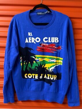 Polo Ralph Lauren Men's Cotton Graphic Sweater in cobalt blue